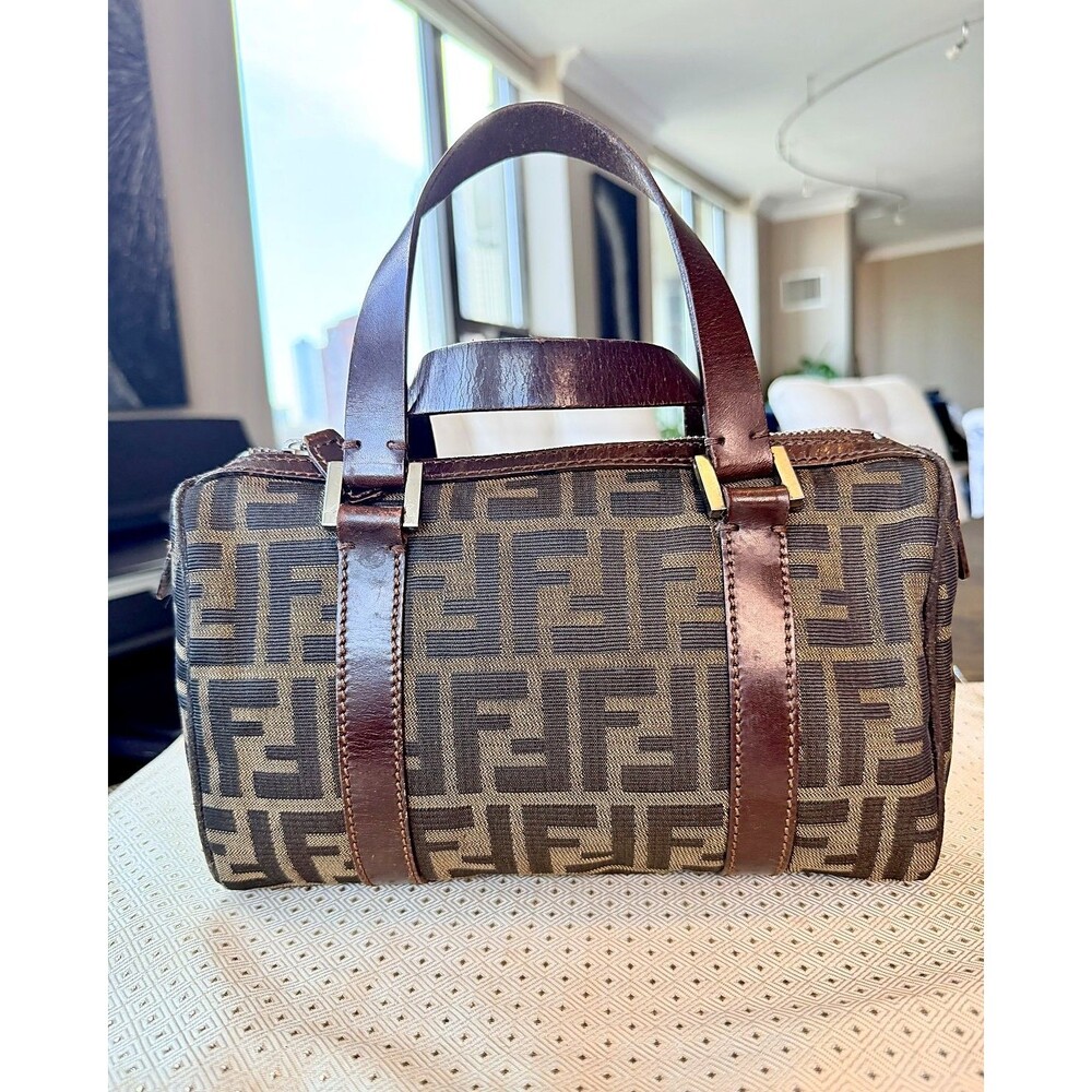 Authentic Fendi Brown Monogram FF Handbag Boston Top Handle or crossbody option